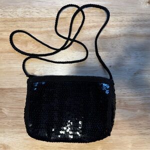 Vintage Women’s Pacific Express Chic Black Sequin Purse Crossbody Bag.